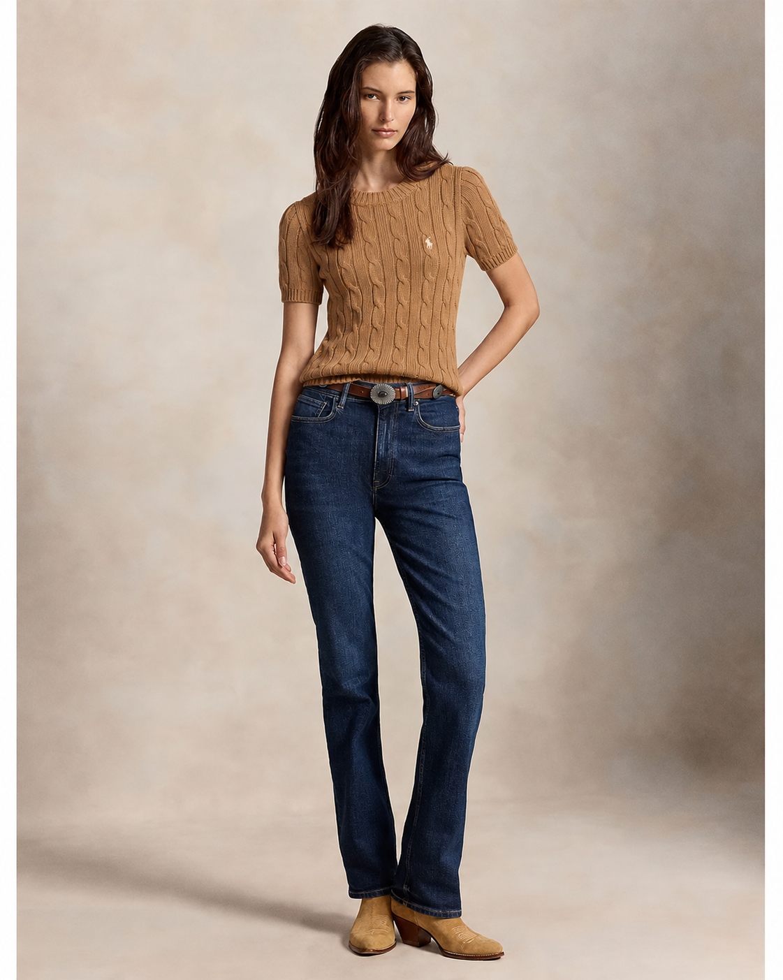 Polo Ralph Lauren Women’s Pima Cotten Cable-Knit Short-Sleeve Sweater – Brown