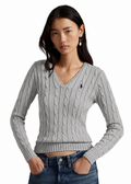 Polo Ralph Lauren Women’s Cable-Knit V-Neck Sweater –Gray