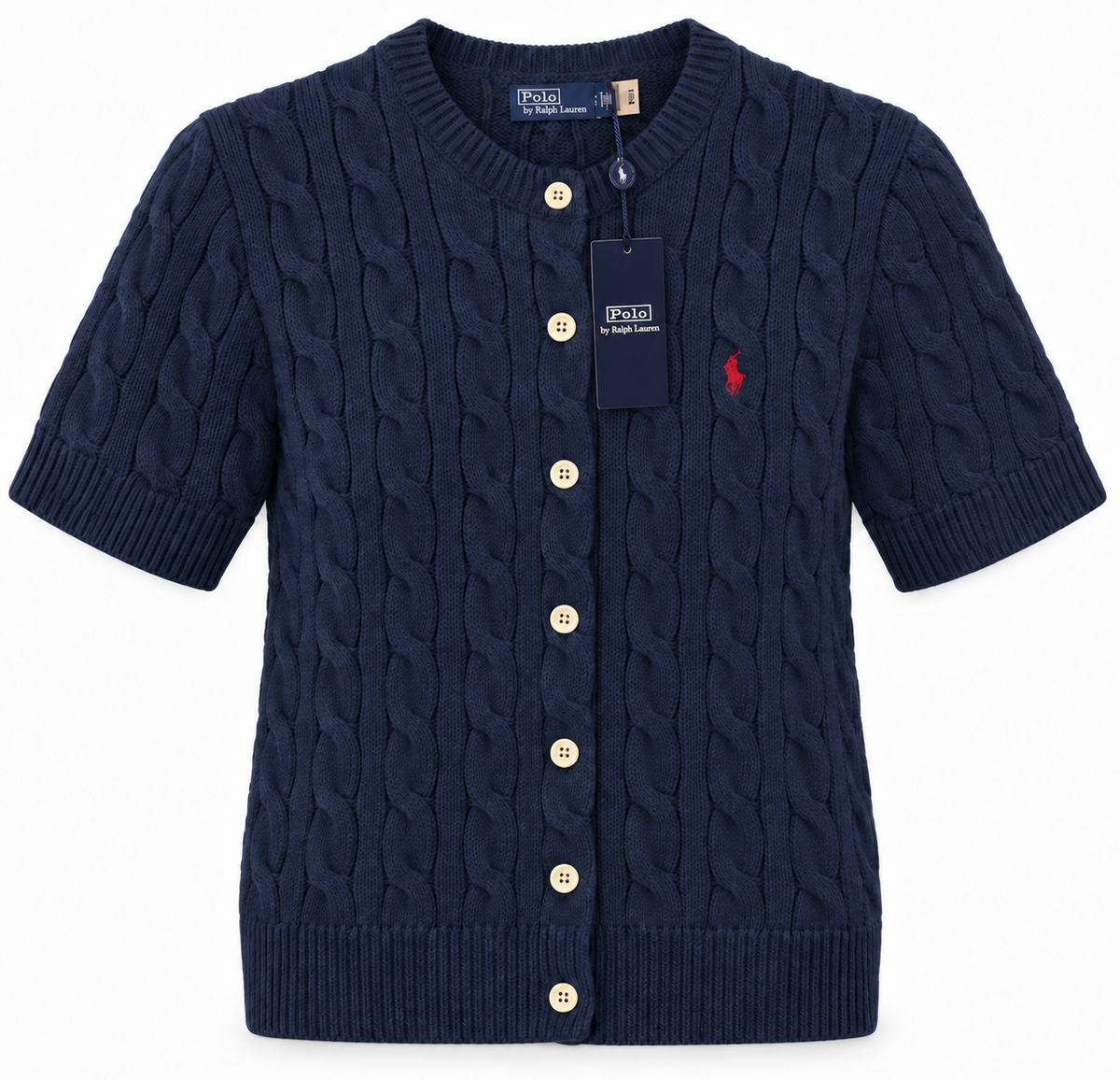 Polo Ralph Lauren Women’s Cable-Knit Short-Sleeve Cardigan – Navy