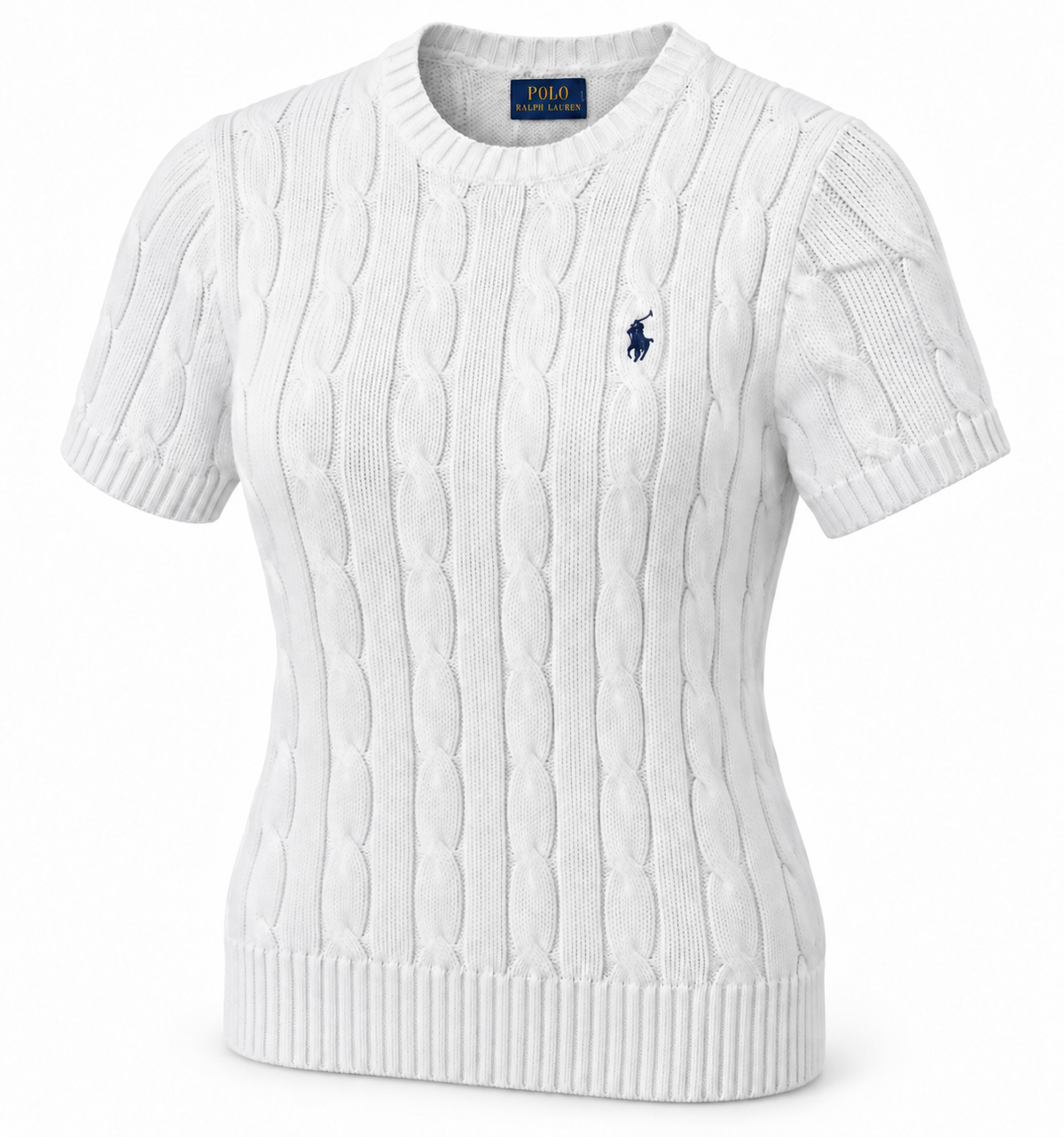 Polo Ralph Lauren Women’s Pima Cotten Cable-Knit Short-Sleeve Sweater – White