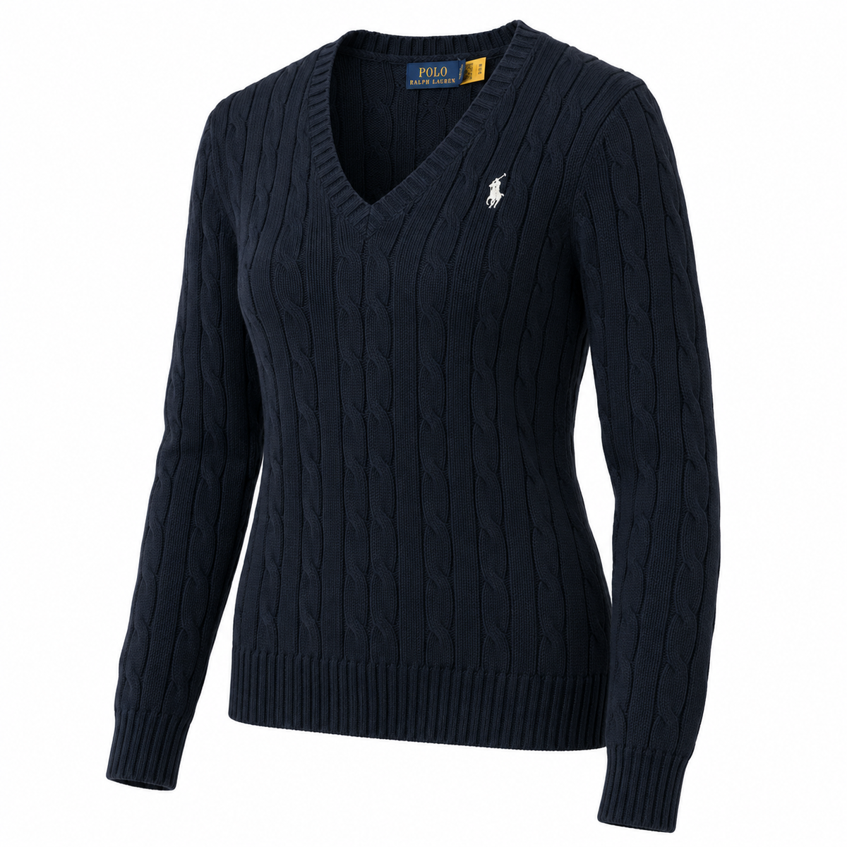 Polo Ralph Lauren Women’s Cable-Knit V-Neck Sweater –Navy