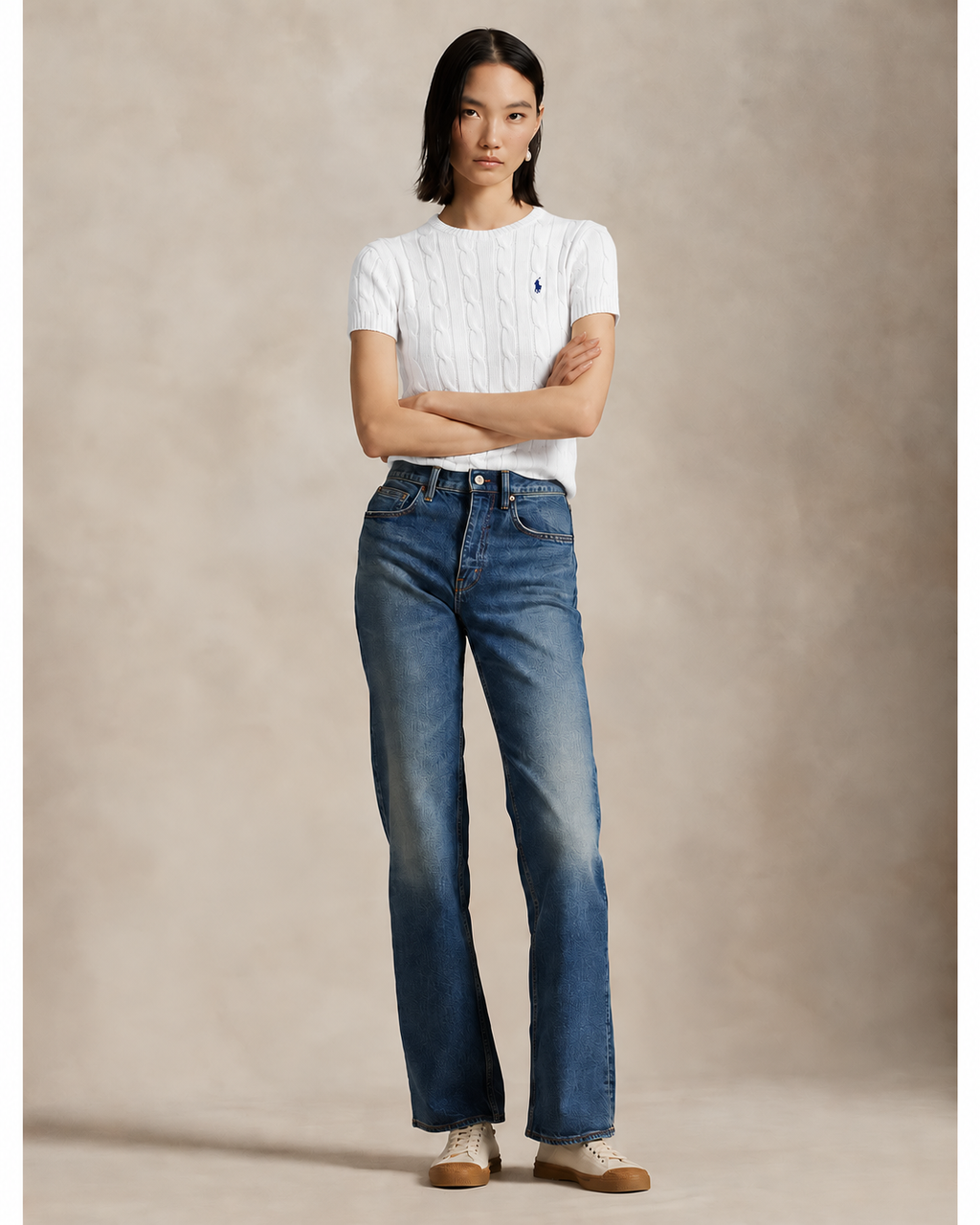 Polo Ralph Lauren Women’s Pima Cotten Cable-Knit Short-Sleeve Sweater – White