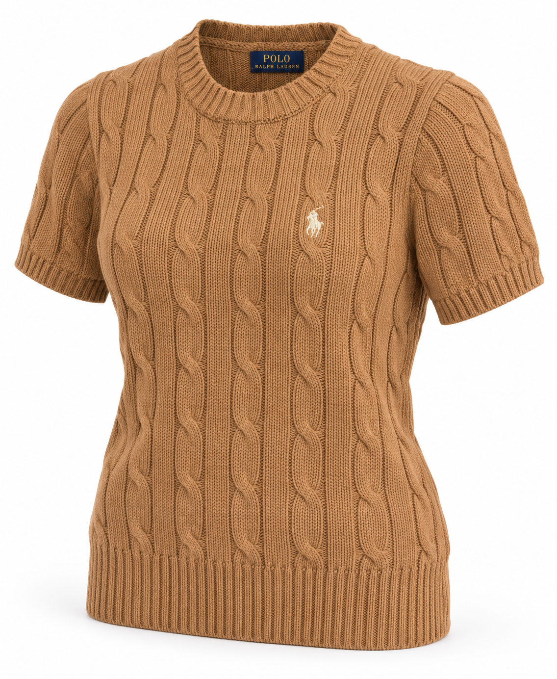 Polo Ralph Lauren Women’s Pima Cotten Cable-Knit Short-Sleeve Sweater – Brown