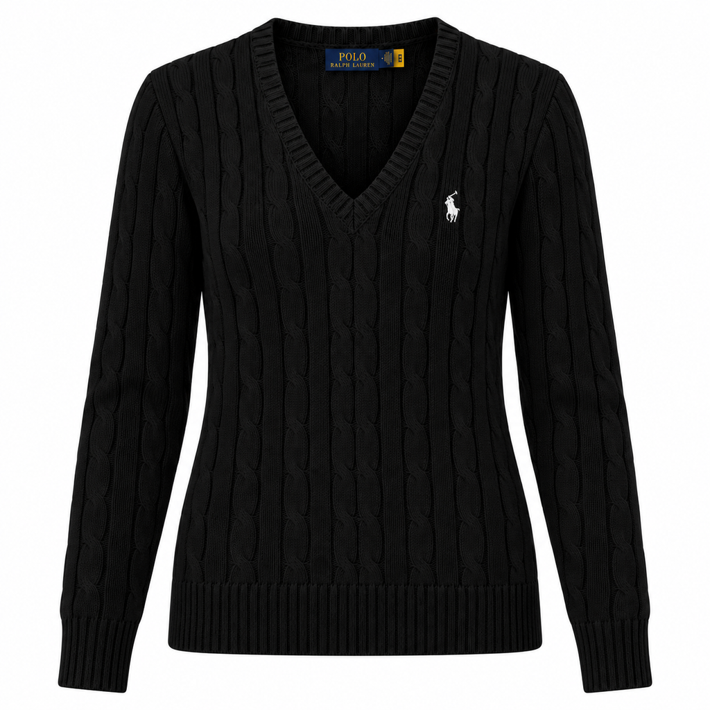 Polo Ralph Lauren Women’s Cable-Knit V-Neck Sweater –Black