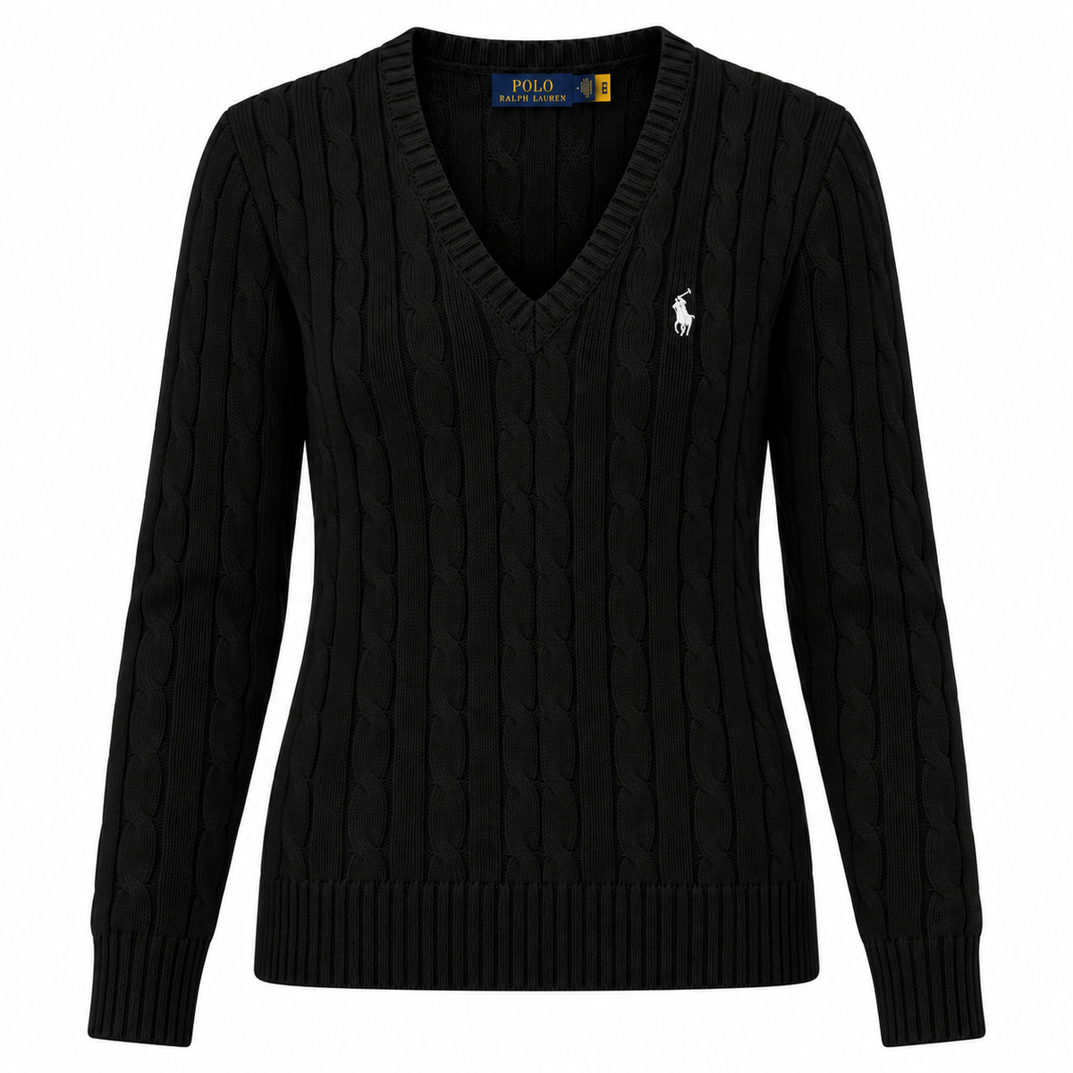Polo Ralph Lauren Women’s Cable-Knit V-Neck Sweater –Black