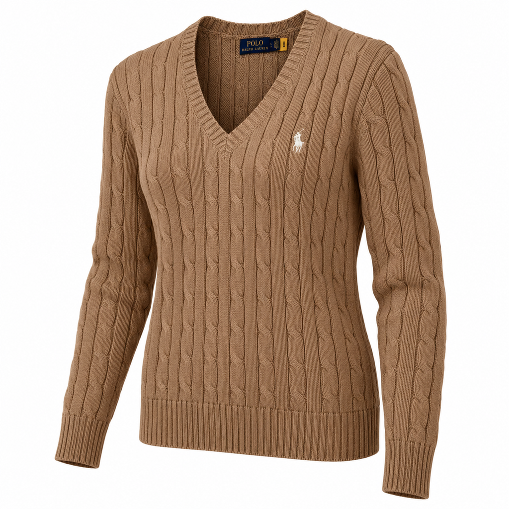 Polo Ralph Lauren Women’s Cable-Knit V-Neck Sweater – Brown