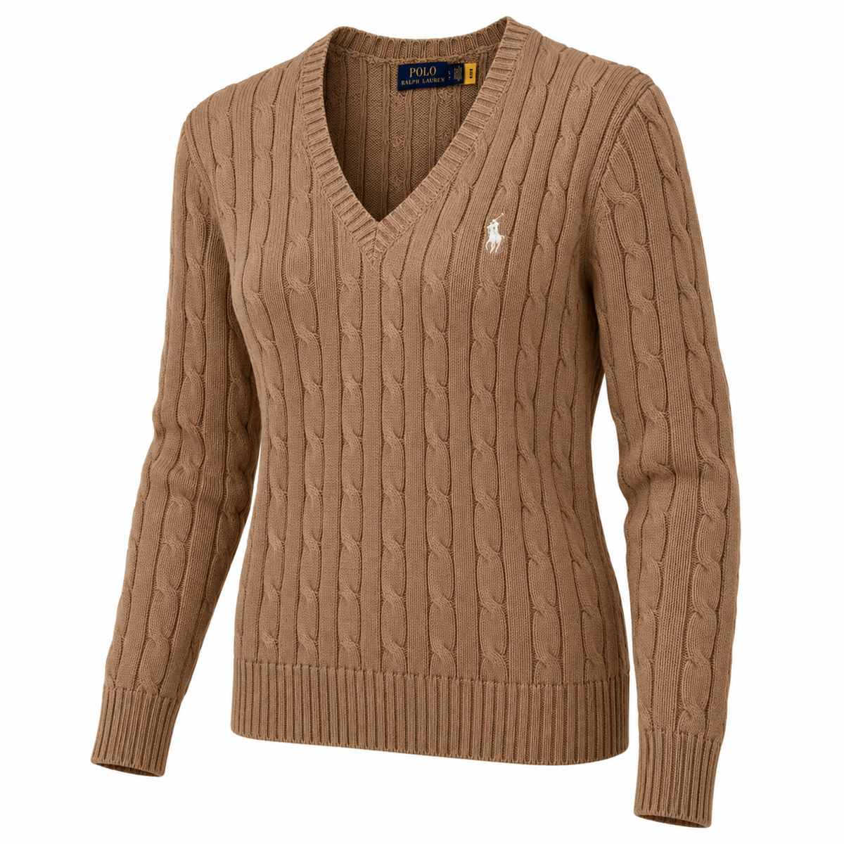 Polo Ralph Lauren Women’s Cable-Knit V-Neck Sweater – Brown