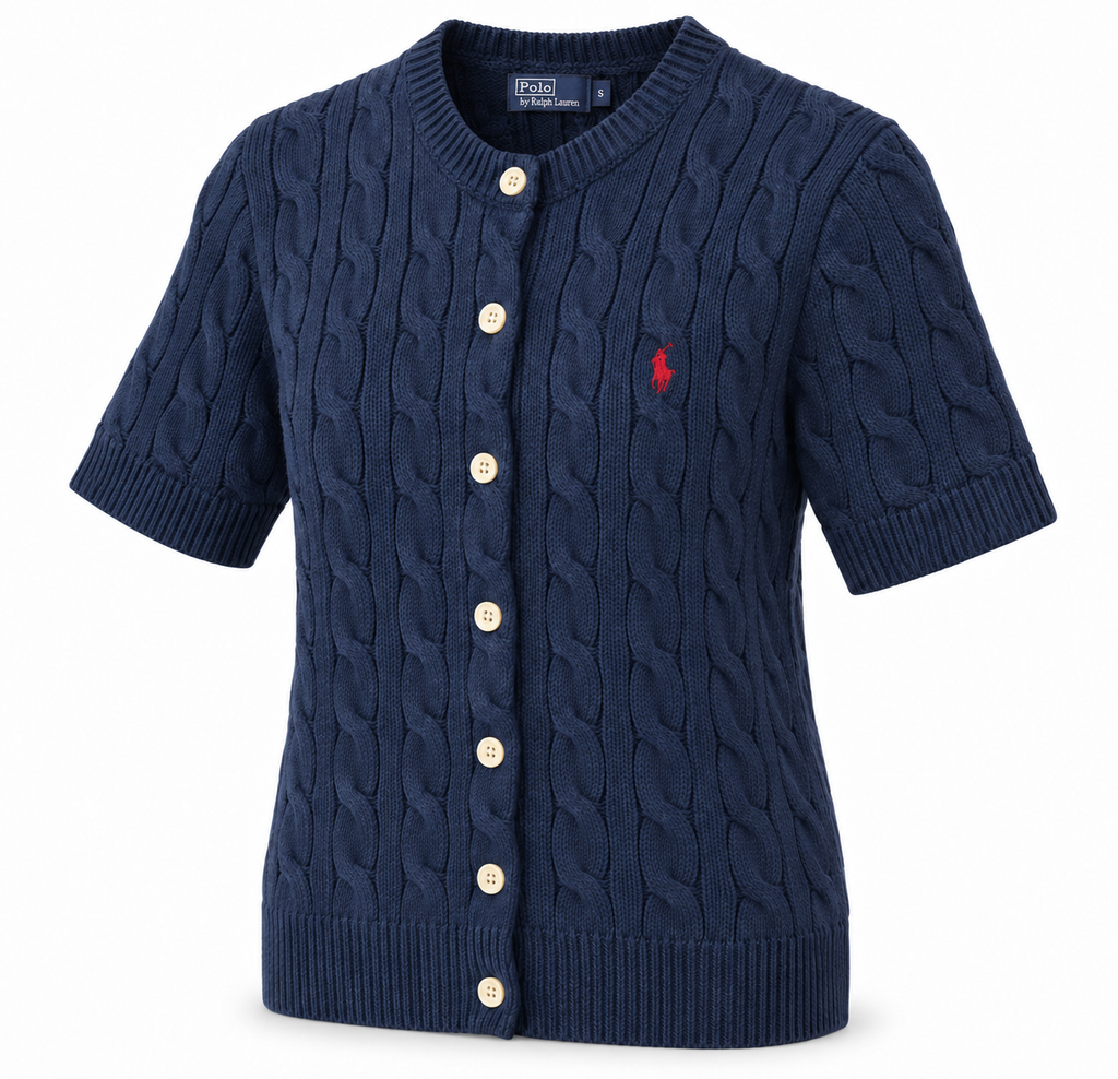 Polo Ralph Lauren Women’s Cable-Knit Short-Sleeve Cardigan – Navy