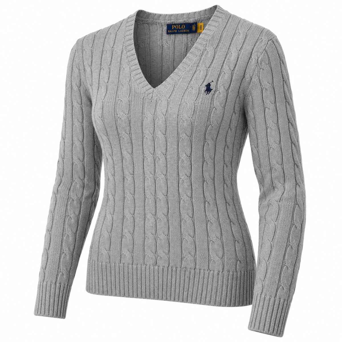 Polo Ralph Lauren Women’s Cable-Knit V-Neck Sweater –Gray