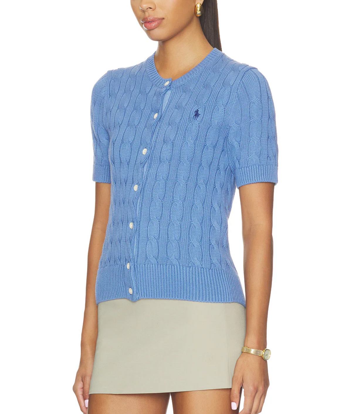 Polo Ralph Lauren Women’s Cable-Knit Short-Sleeve Cardigan – Blue