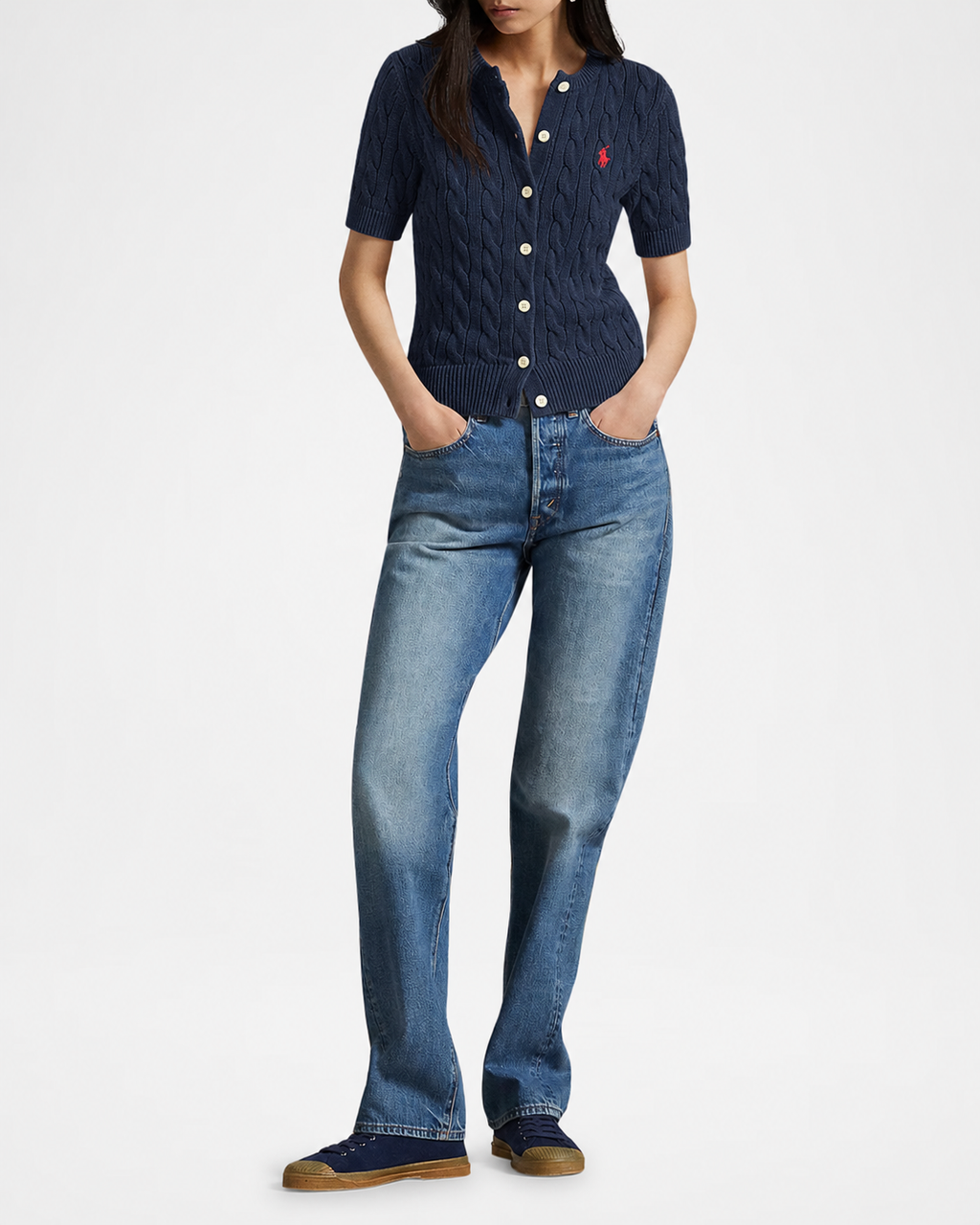 Polo Ralph Lauren Women’s Cable-Knit Short-Sleeve Cardigan – Navy