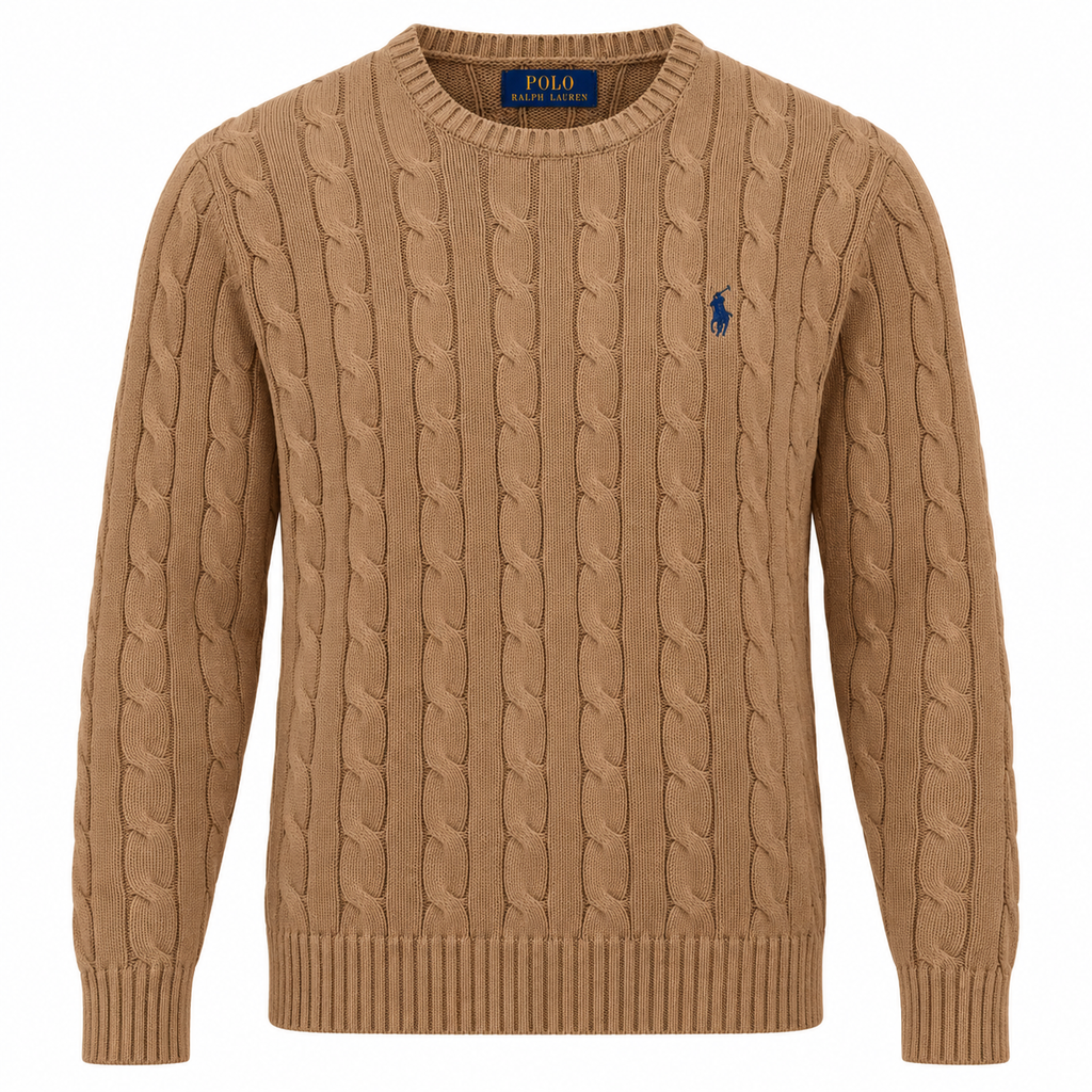 Polo Ralph Lauren Men’s Cotton Cable-Knit Crewneck Sweater-Brown
