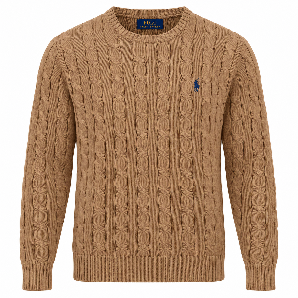 Polo Ralph Lauren Men’s Cotton Cable-Knit Crewneck Sweater-Brown