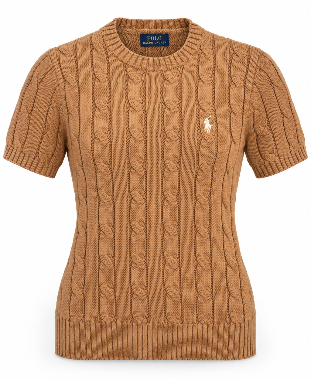 Polo Ralph Lauren Women’s Pima Cotten Cable-Knit Short-Sleeve Sweater – Brown
