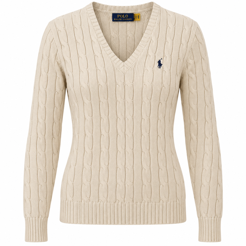 Polo Ralph Lauren Women’s Cable-Knit V-Neck Sweater –Ivory