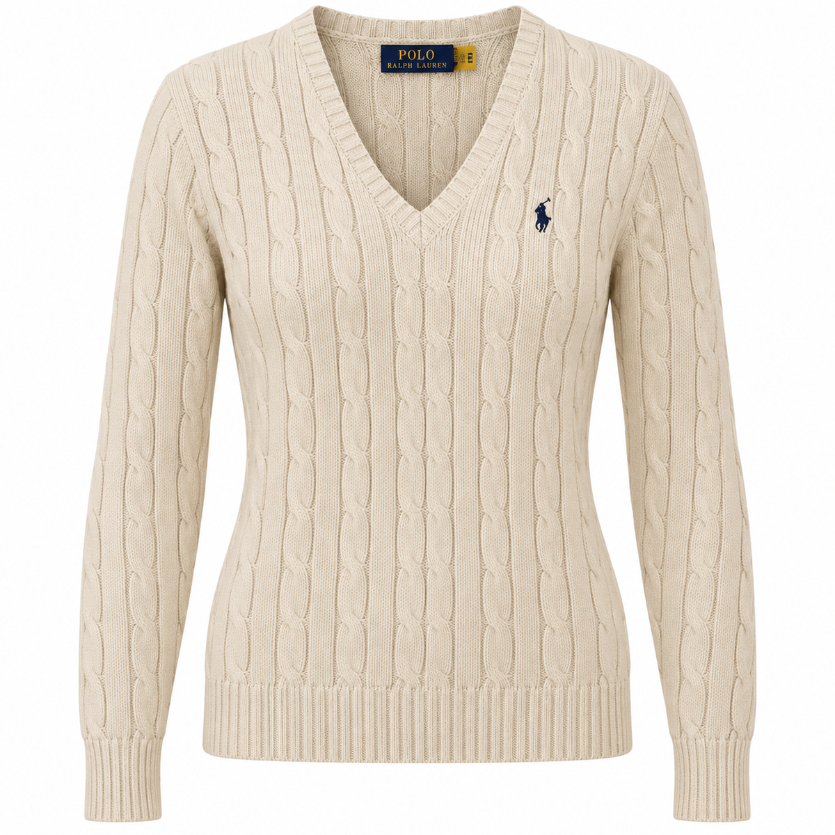 Polo Ralph Lauren Women’s Cable-Knit V-Neck Sweater –Ivory
