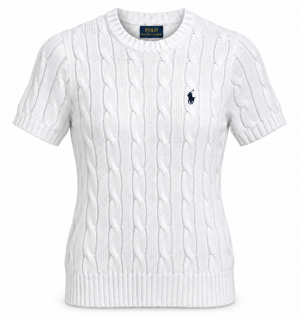 Polo Ralph Lauren Women’s Pima Cotten Cable-Knit Short-Sleeve Sweater – White