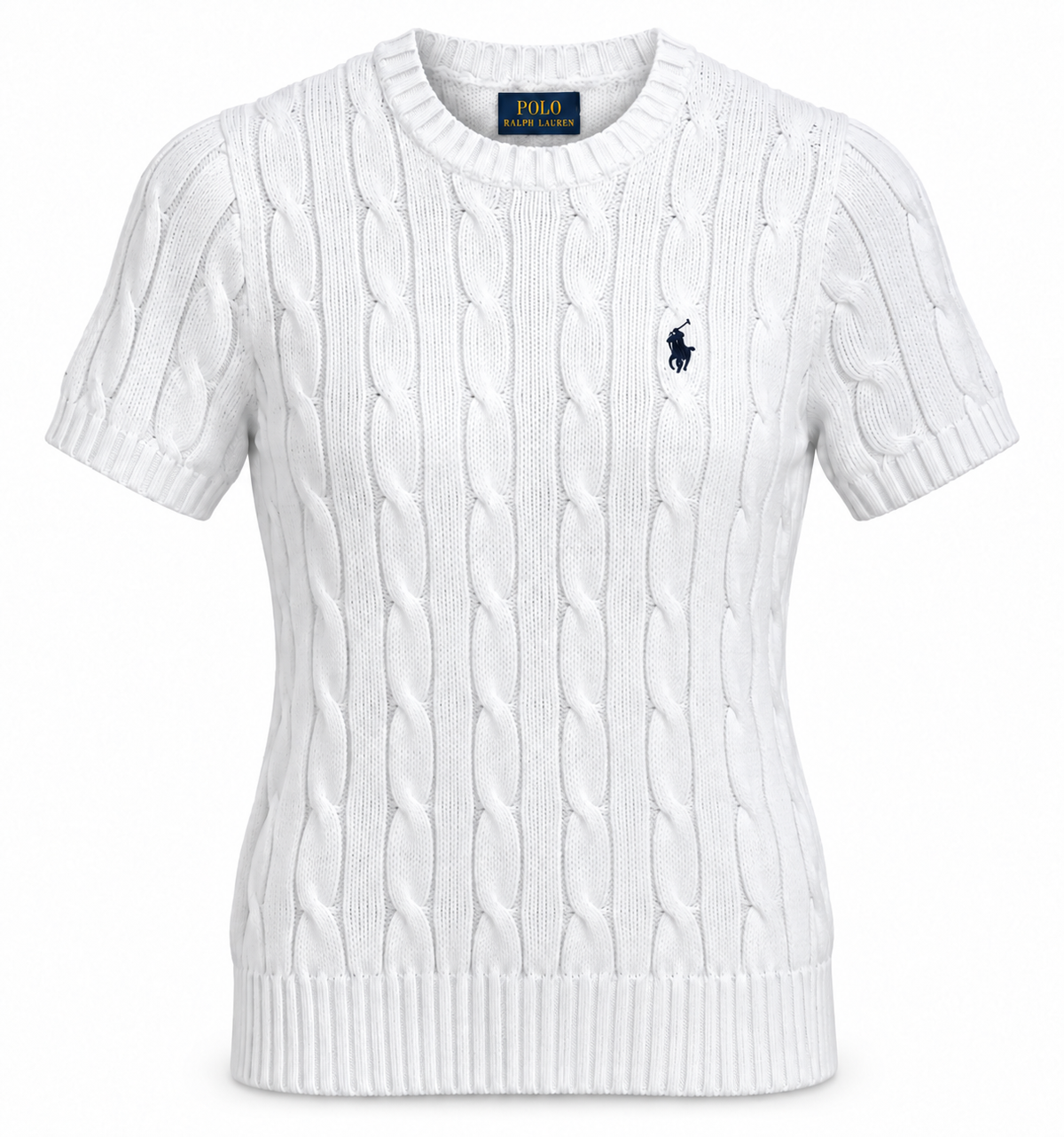 Polo Ralph Lauren Women’s Pima Cotten Cable-Knit Short-Sleeve Sweater – White
