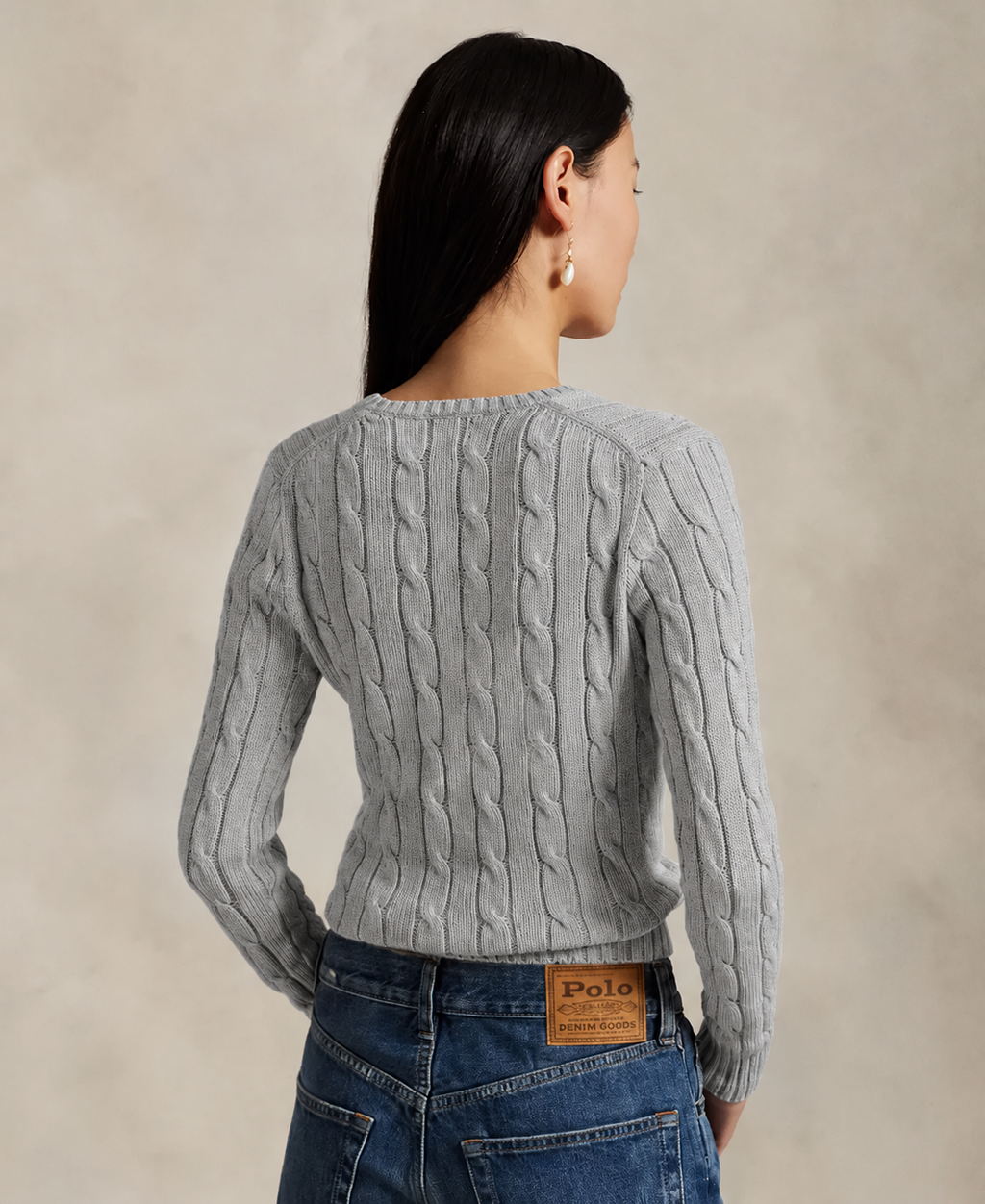 Polo Ralph Lauren Women’s Cable-Knit V-Neck Sweater –Gray