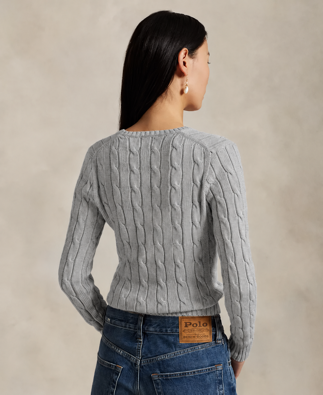 Polo Ralph Lauren Women’s Cable-Knit V-Neck Sweater –Gray