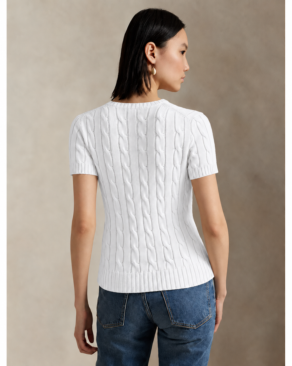 Polo Ralph Lauren Women’s Pima Cotten Cable-Knit Short-Sleeve Sweater – White