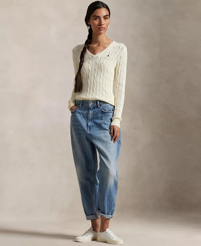 Polo Ralph Lauren Women’s Cable-Knit V-Neck Sweater –Ivory