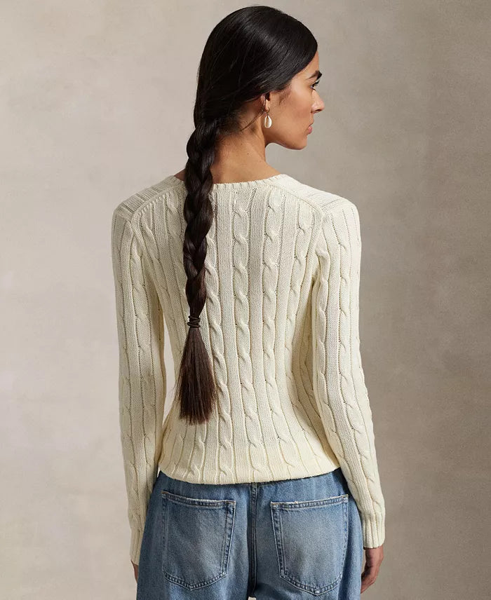 Polo Ralph Lauren Women’s Cable-Knit V-Neck Sweater –Ivory