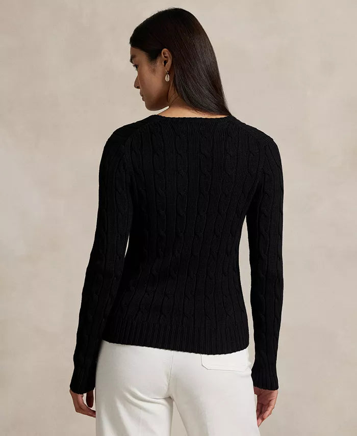Polo Ralph Lauren Women’s Cable-Knit V-Neck Sweater –Black