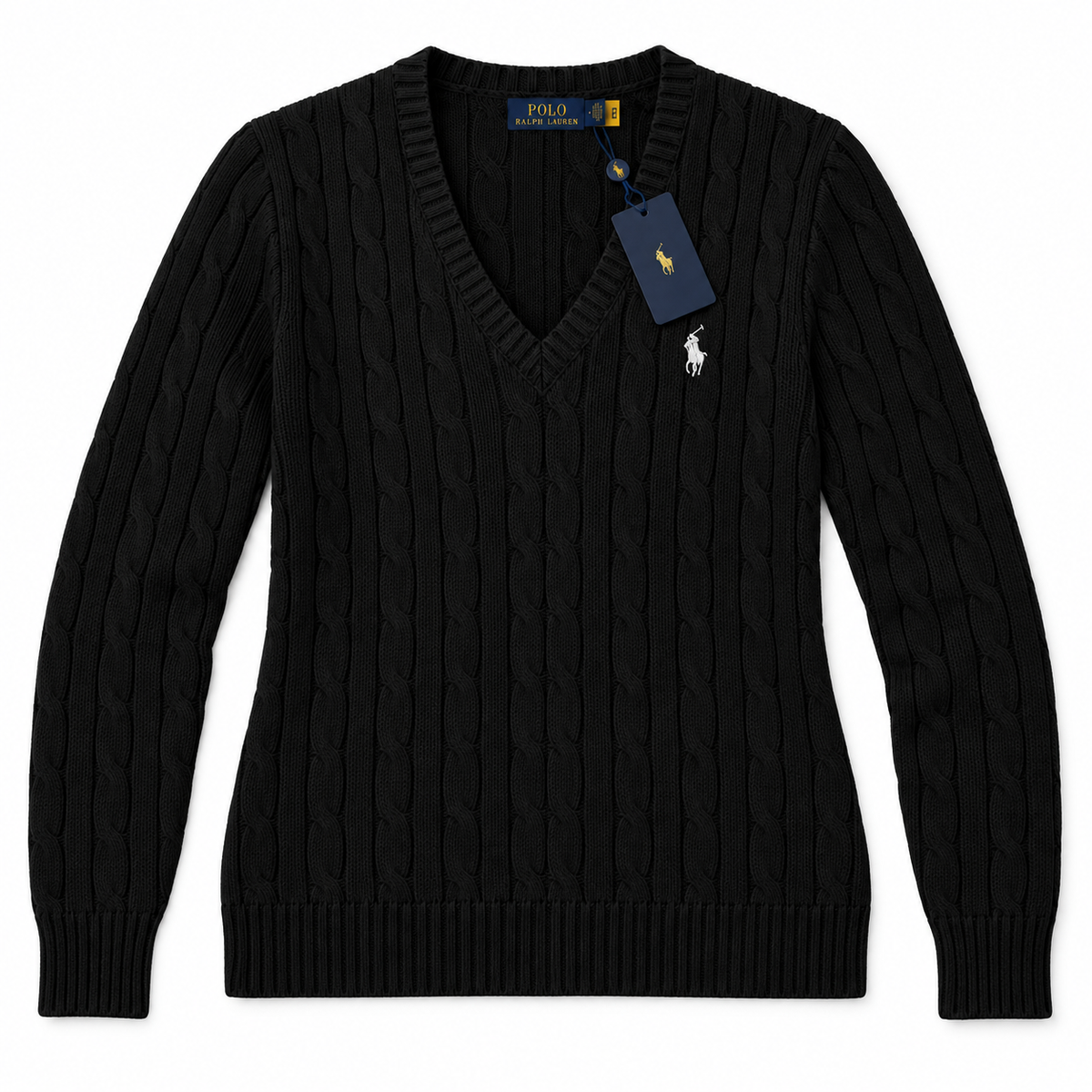 Polo Ralph Lauren Women’s Cable-Knit V-Neck Sweater –Black