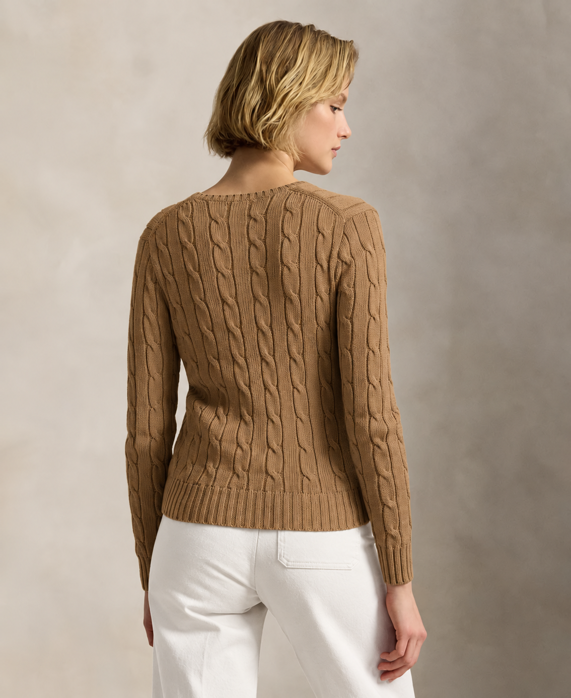 Polo Ralph Lauren Women’s Cable-Knit V-Neck Sweater – Brown