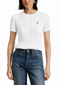 Polo Ralph Lauren Women’s Pima Cotten Cable-Knit Short-Sleeve Sweater – White