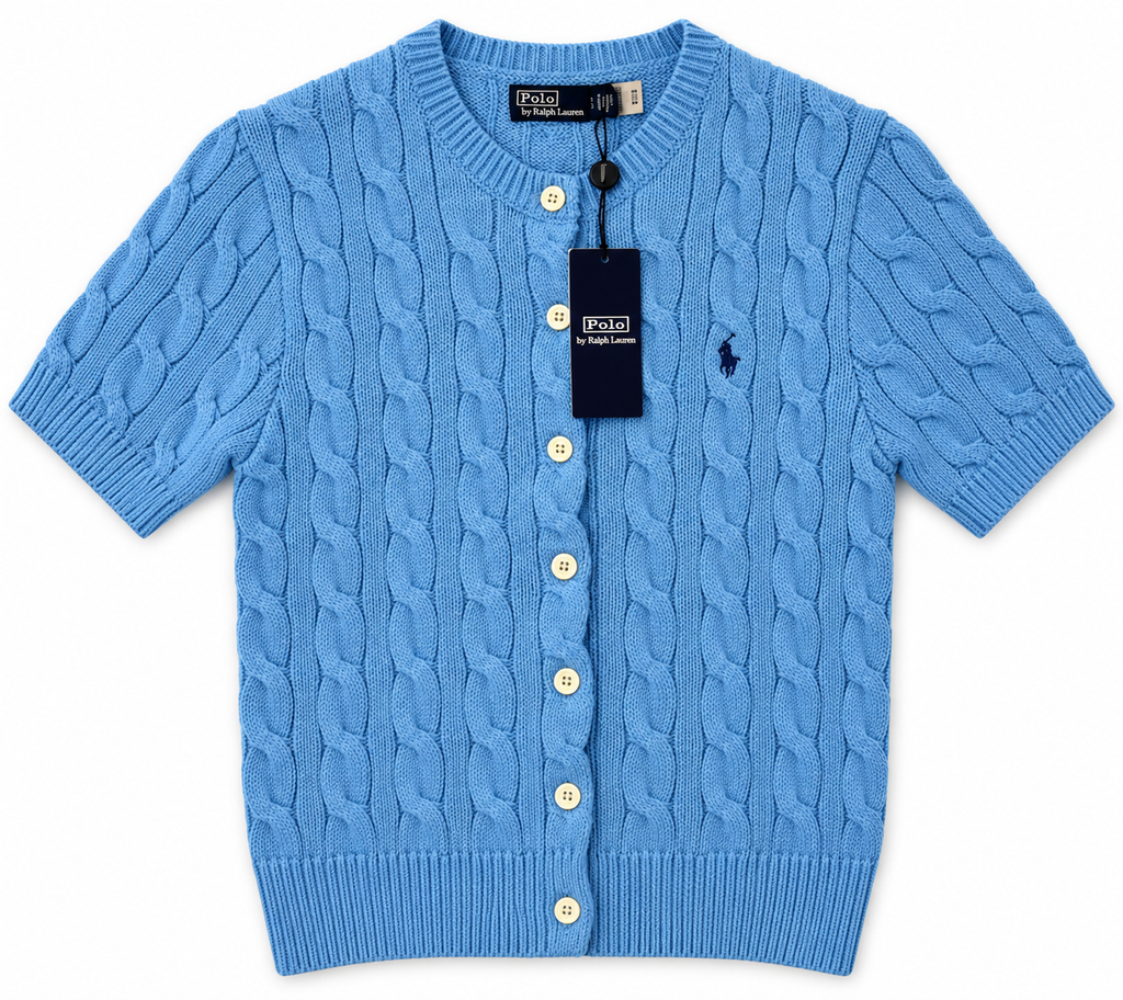 Polo Ralph Lauren Women’s Cable-Knit Short-Sleeve Cardigan – Blue