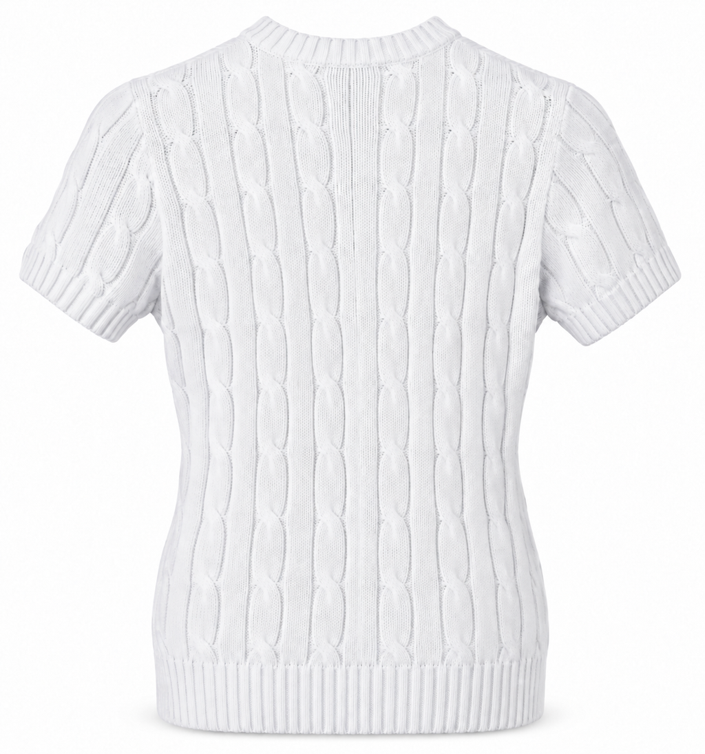 Polo Ralph Lauren Women’s Pima Cotten Cable-Knit Short-Sleeve Sweater – White