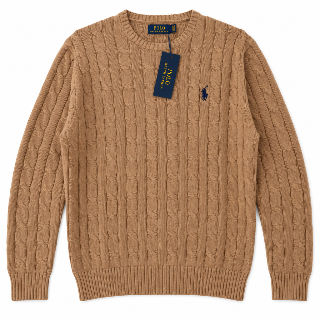 Polo Ralph Lauren Men’s Cotton Cable-Knit Crewneck Sweater-Brown