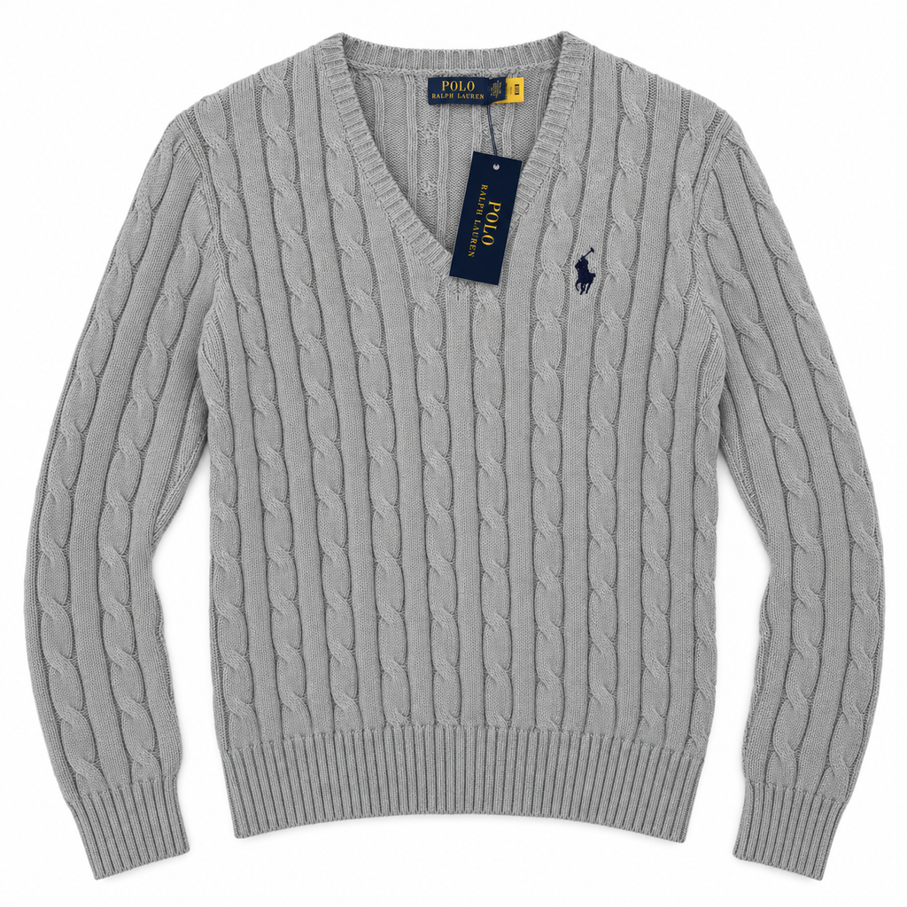 Polo Ralph Lauren Women’s Cable-Knit V-Neck Sweater –Gray