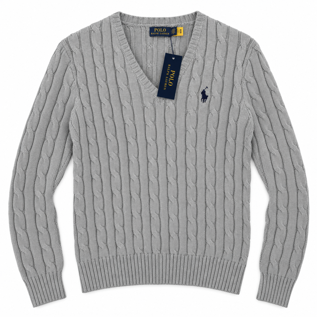 Polo Ralph Lauren Women’s Cable-Knit V-Neck Sweater –Gray