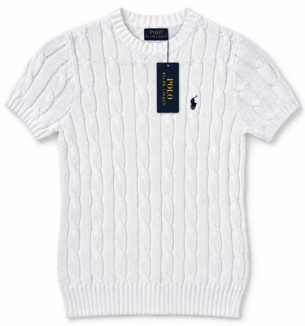 Polo Ralph Lauren Women’s Pima Cotten Cable-Knit Short-Sleeve Sweater – White