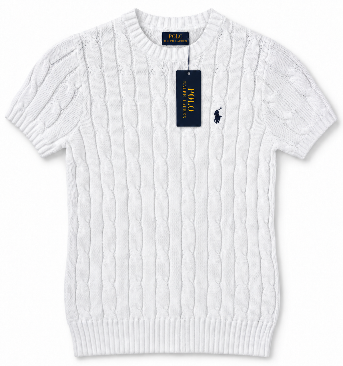 Polo Ralph Lauren Women’s Pima Cotten Cable-Knit Short-Sleeve Sweater – White