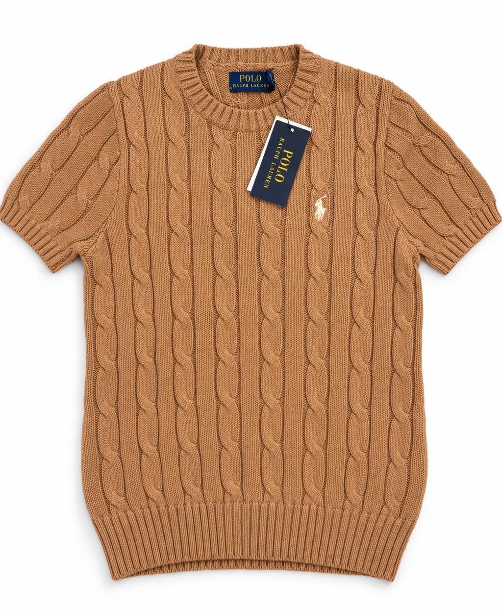Polo Ralph Lauren Women’s Pima Cotten Cable-Knit Short-Sleeve Sweater – Brown