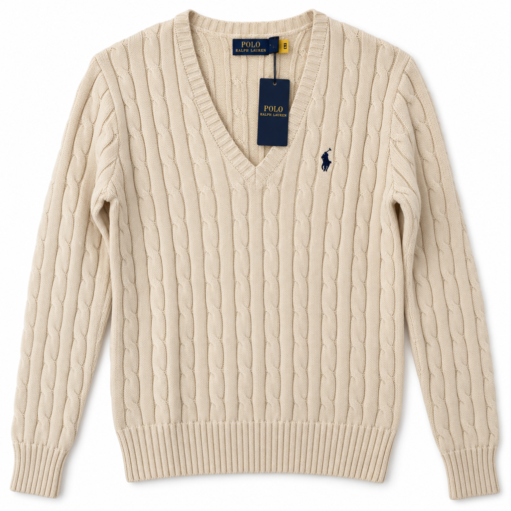 Polo Ralph Lauren Women’s Cable-Knit V-Neck Sweater –Ivory