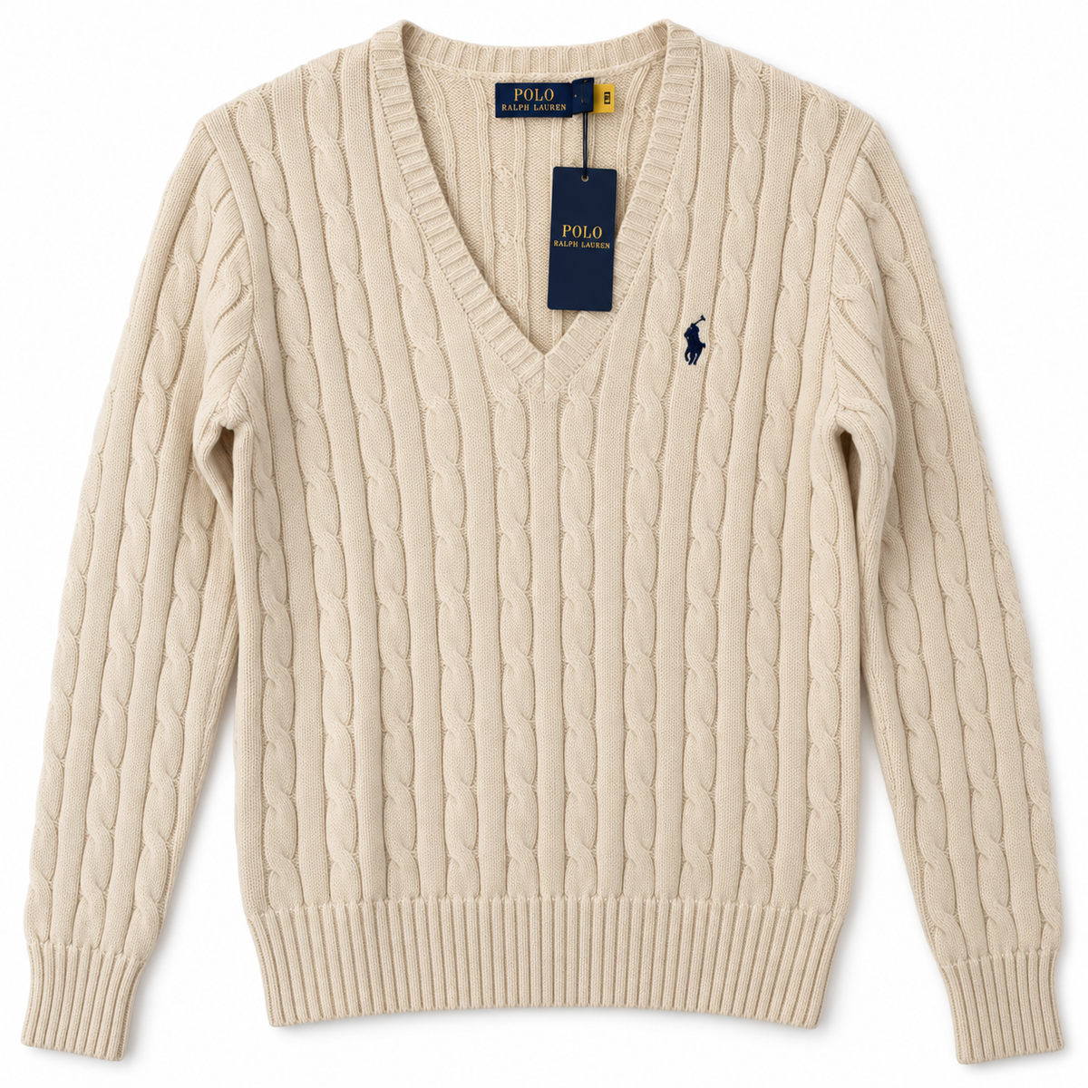 Polo Ralph Lauren Women’s Cable-Knit V-Neck Sweater –Ivory