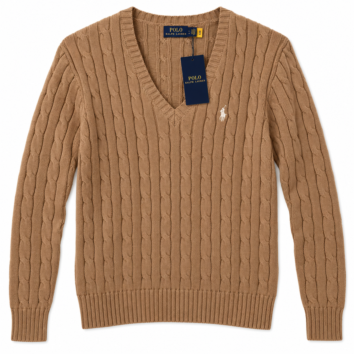Polo Ralph Lauren Women’s Cable-Knit V-Neck Sweater – Brown