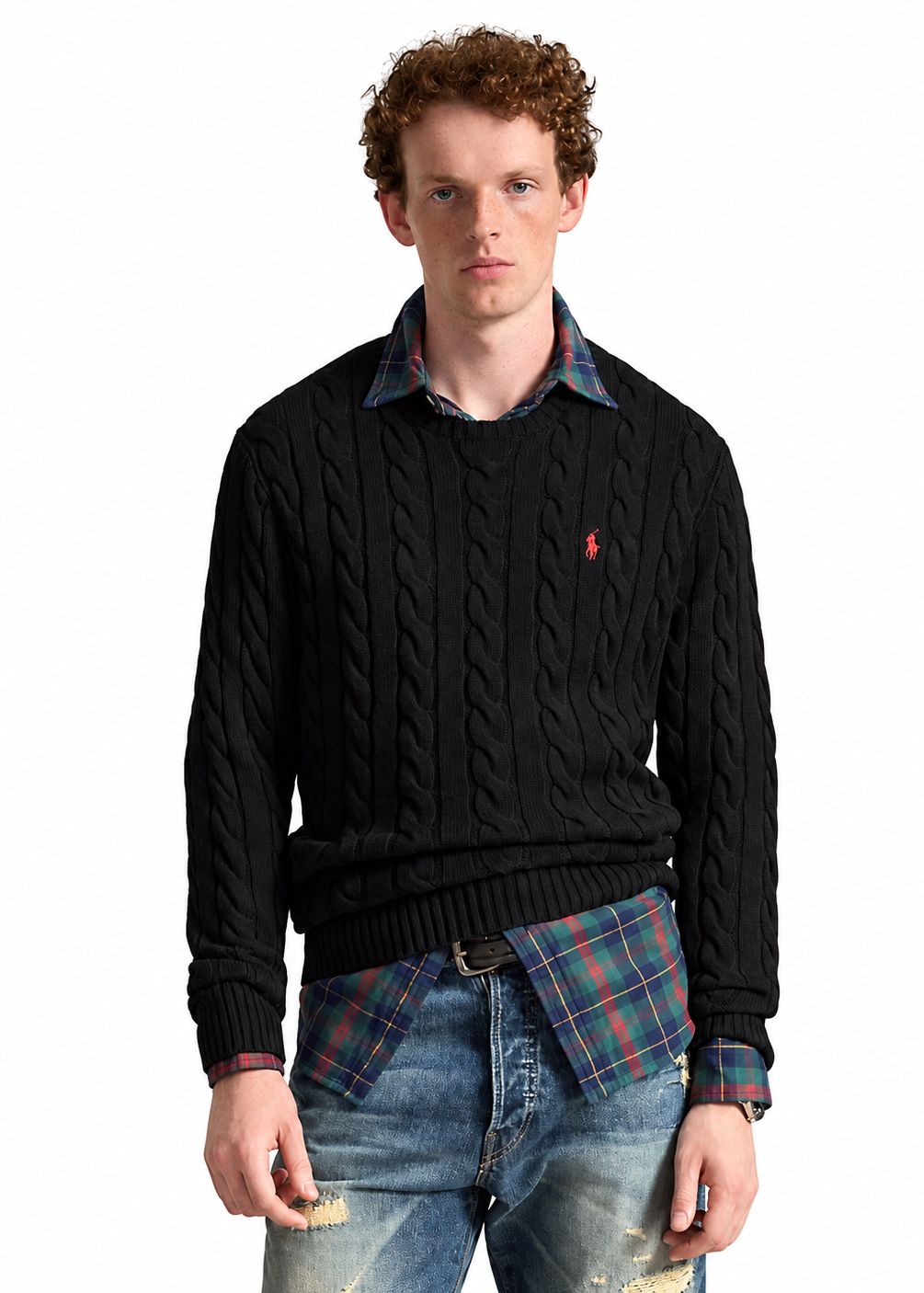Polo Ralph Lauren Men’s Cotton Cable-Knit Crewneck Sweater-Black