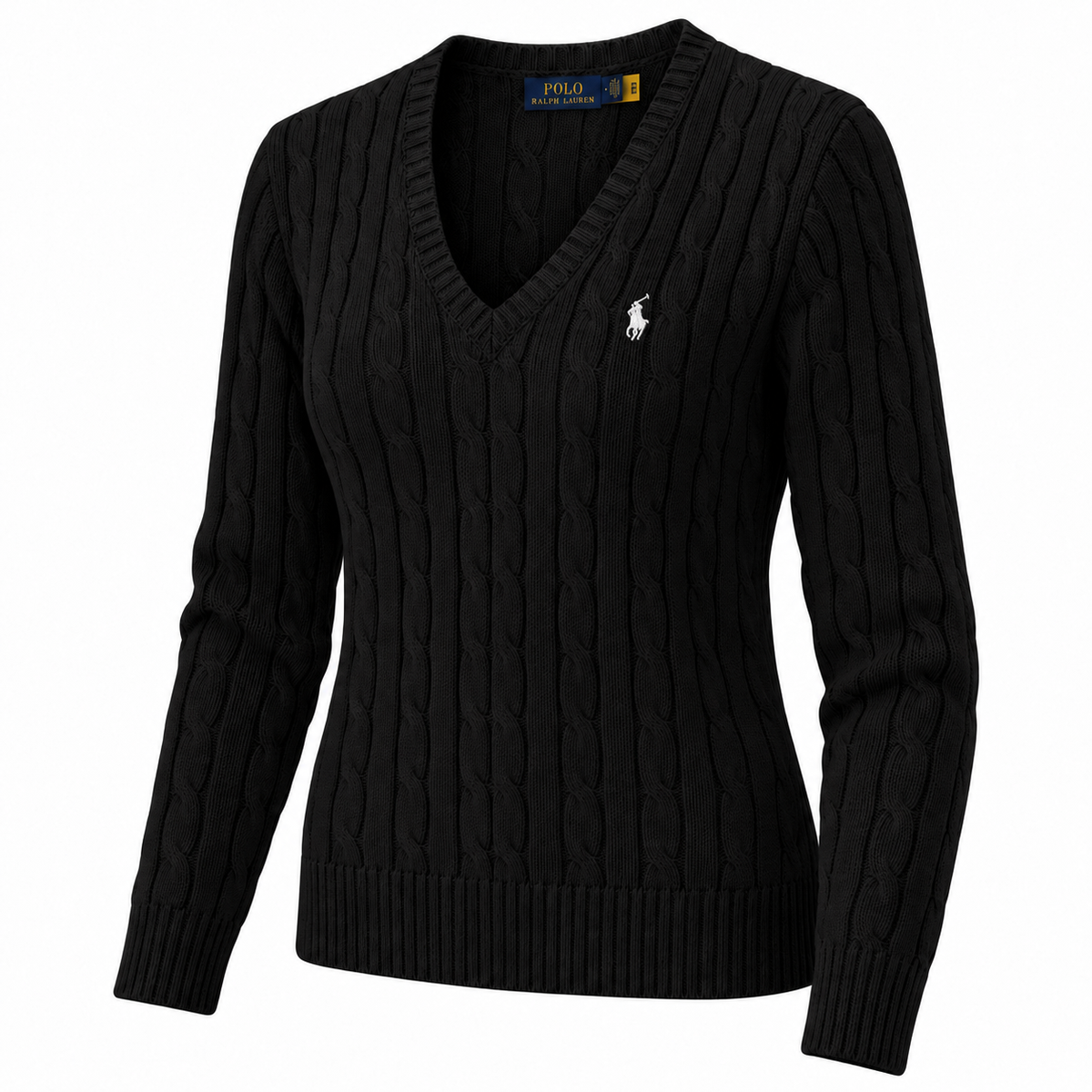 Polo Ralph Lauren Women’s Cable-Knit V-Neck Sweater –Black