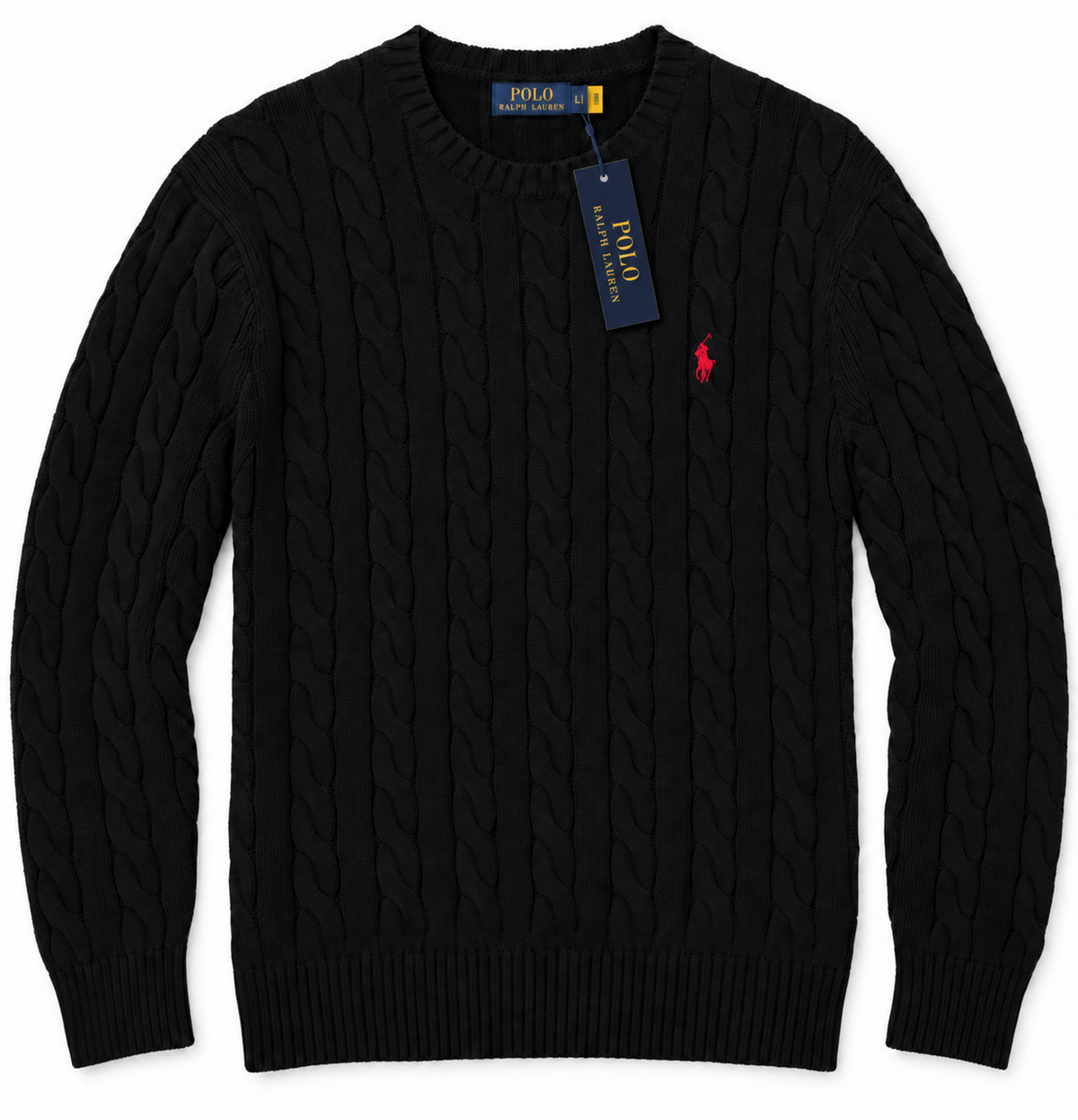 Polo Ralph Lauren Men’s Cotton Cable-Knit Crewneck Sweater-Black