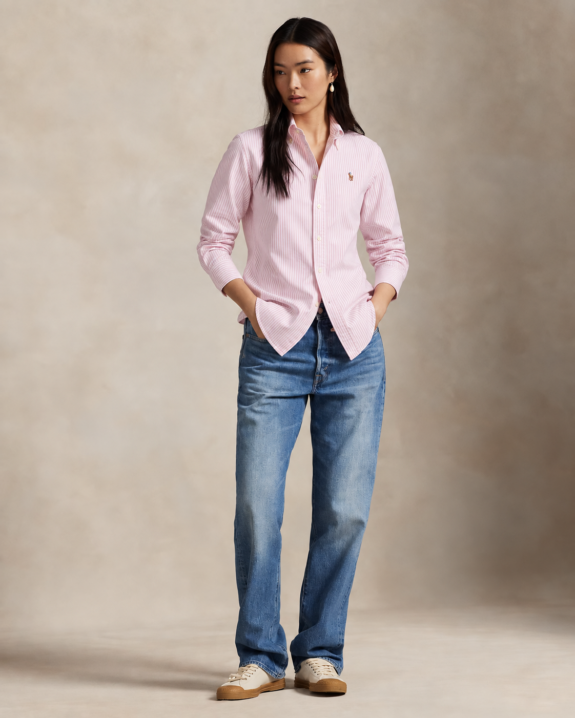Polo Ralph Lauren Women's Pink Stripe  Cotton Oxford Shirt