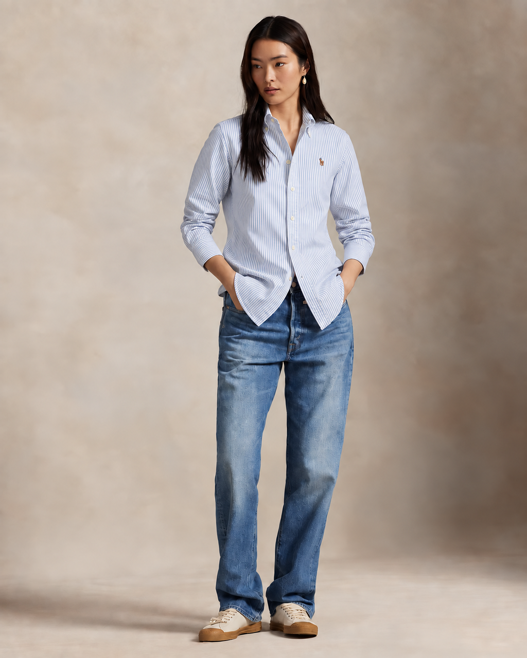 Polo Ralph Lauren Women's Blue Stripe  Cotton Oxford Shirt