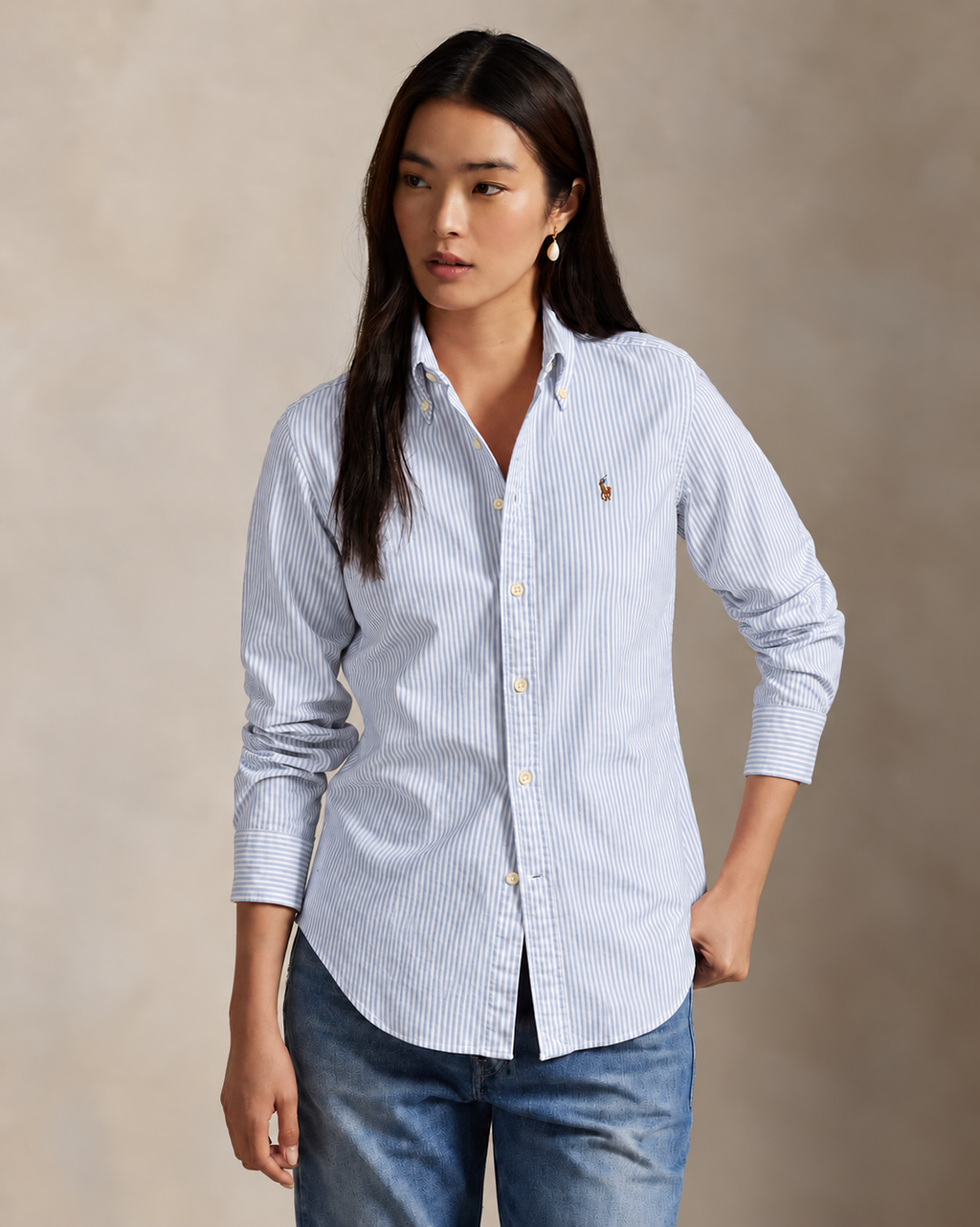 Polo Ralph Lauren Women's Blue Stripe  Cotton Oxford Shirt