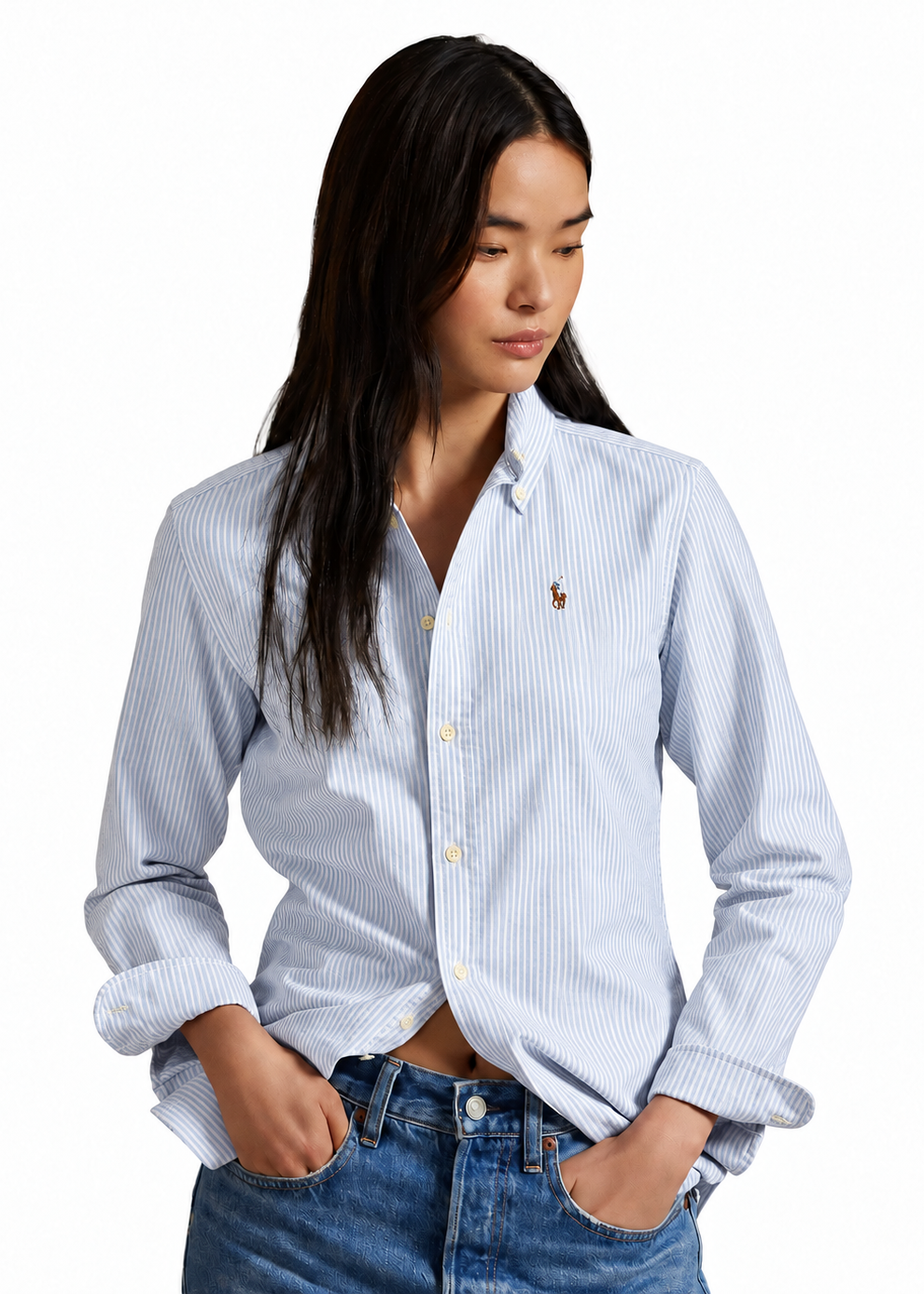 Polo Ralph Lauren Women's Blue Stripe  Cotton Oxford Shirt