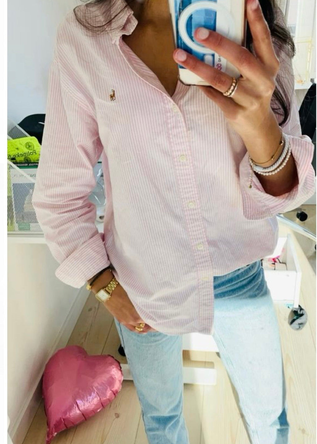 Polo Ralph Lauren Women's Pink Stripe  Cotton Oxford Shirt